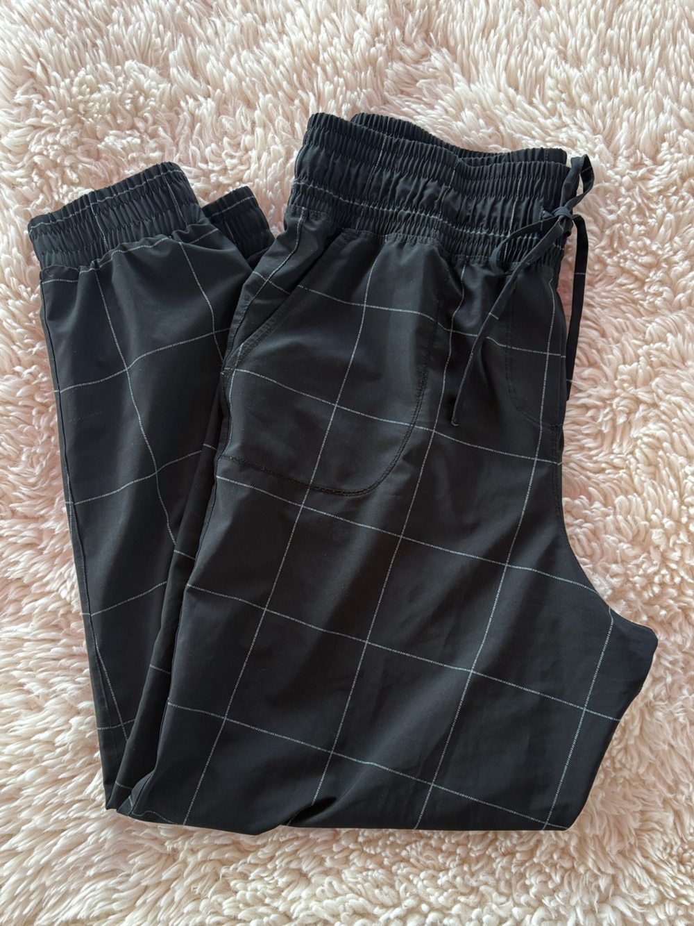 Albion Black Jogger Pants with White Windowpane